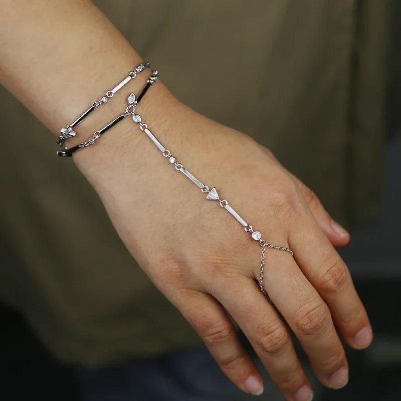 2025 New Micro Pave Clear CZ Tassel Hand Chain Bracelet Gold Color With Round CZ Station Double Chain Fashion Women Jewelry