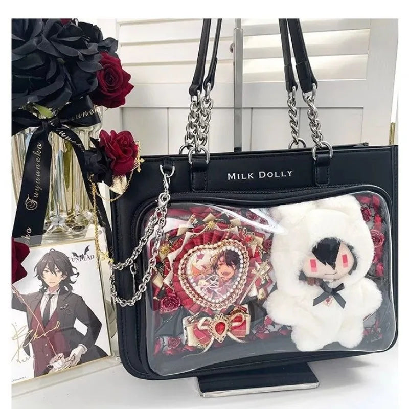 Fashion Womens Shoulder Bag Black Lolita Gothic Y2k Cute Tote Bag