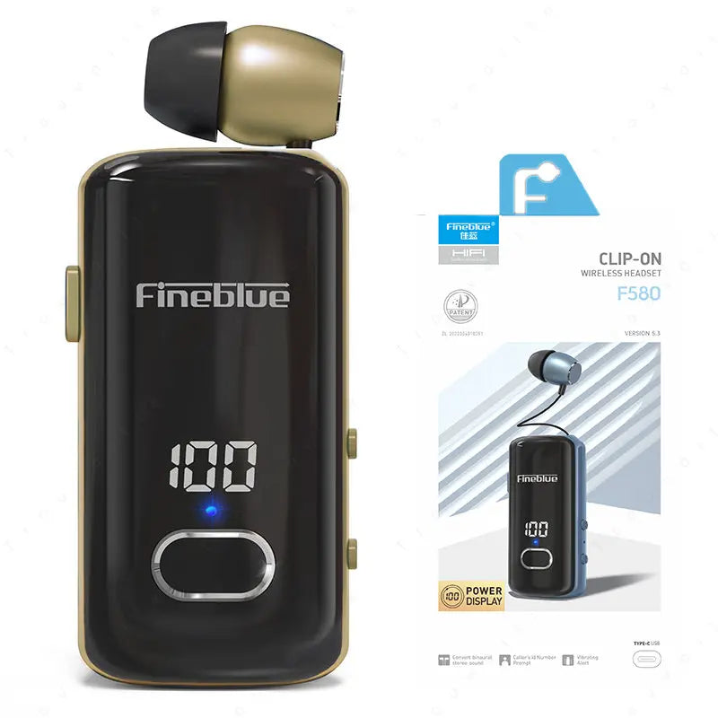 Fineblue F580 Lavalier Wireless Headphones Bluetooth 5.3 Headphones with Microphone Power Display Earbud Noise Interference Free