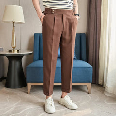 British Style Naples Men's High-end Linen Pants High Waist Straight Slim Fit