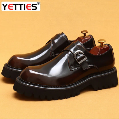 British casual leather shoes genuine leather formal business men shoes thick soled Oxford shoes patent leather Derby shoes
