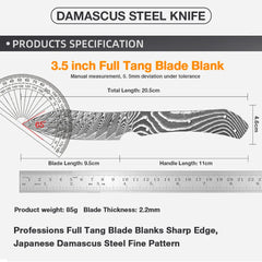 Forged Damascus Steel Utility Fruit Knife Blank Blade for Knife Making,Diy Full Tang Ultra