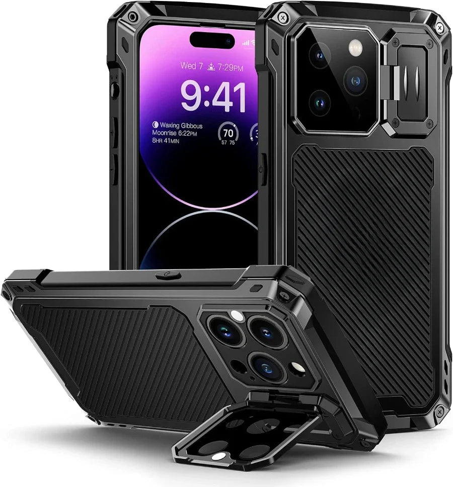 Heavy Duty Military Armor Metal Case For iPhone Air 17 16 15 Plus 14 Pro Max Shockproof Cover Camera Screen Protector Magsafe
