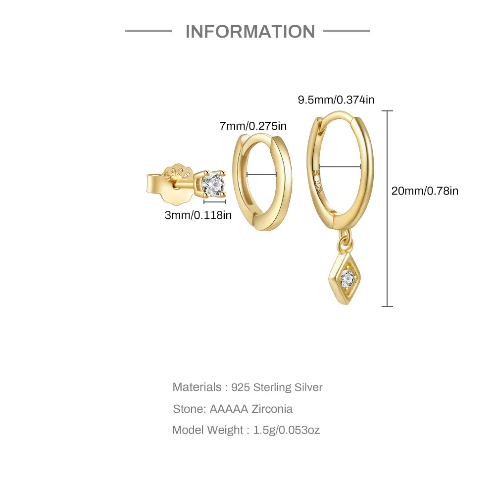 ROXI 925 Sterling Silver 3PCS DIY Hoop Earring With Piercing Stud Earring Set Women Men Party Wedding Jewelry Set pendientes 925