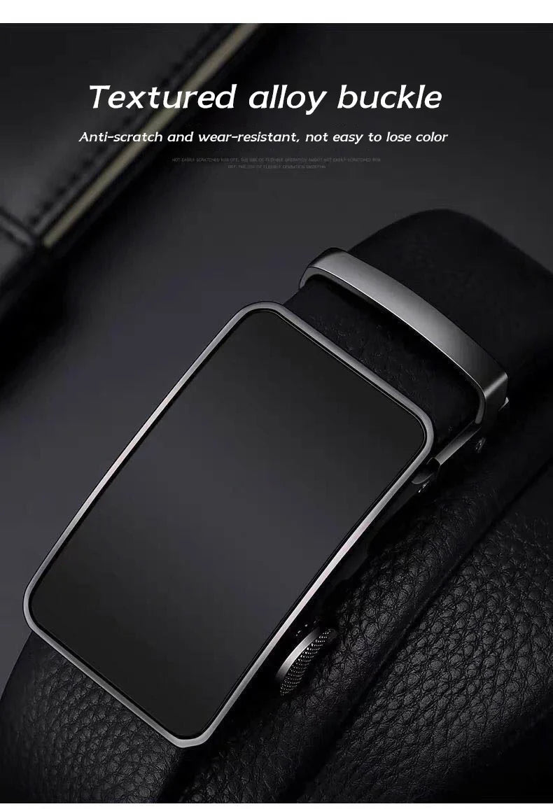 Cowhide belt, men's leather belt, automatic buckle, men's top layer, high-end trendy buckle