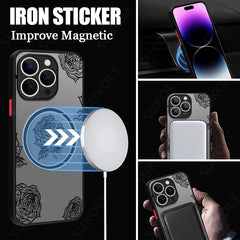 Flowers Pattern For iPhone 16 15 14 Pro Max 13 12 11 Pro Max Case For Magsafe Wireless Charging Matte Acrylic Hard Phone Cover