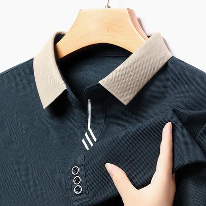 New Men's Business Casual Long Sleeved Shirt Solid Color Polo Shirt Fashionable Breathable Comfortable Versatile Top