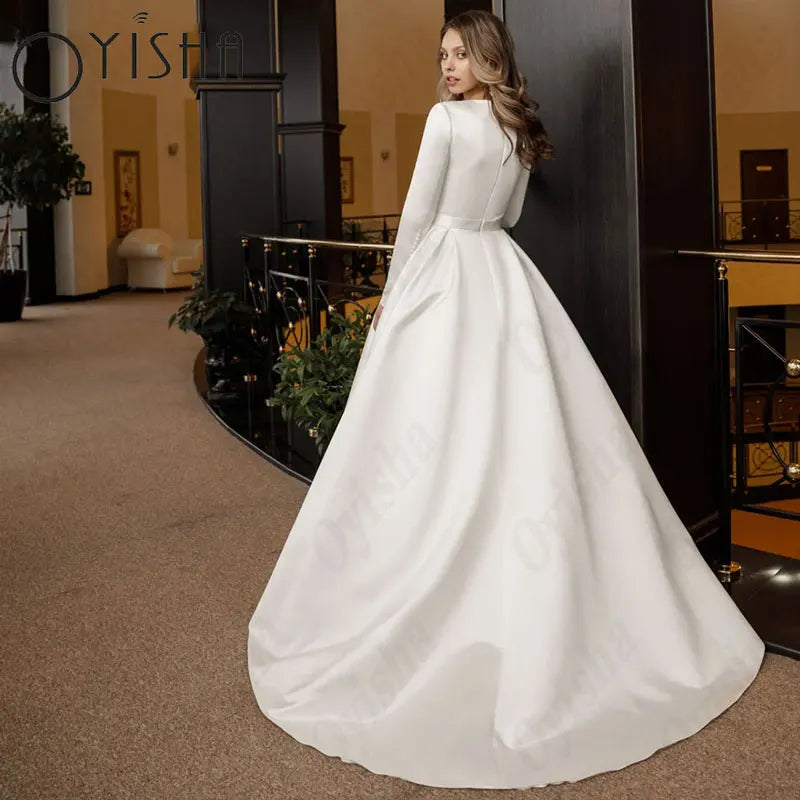 Wedding Dresses Simple Long Sleeves A-Line Luxury Bridal Gown For Woman