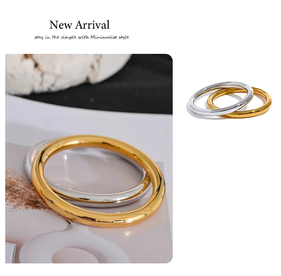 Yhpup 65mm Polished Textured Waterproof Stainless Steel Big Bracelet Bangle Statement Glossy Minimalist Jewelry High Quality