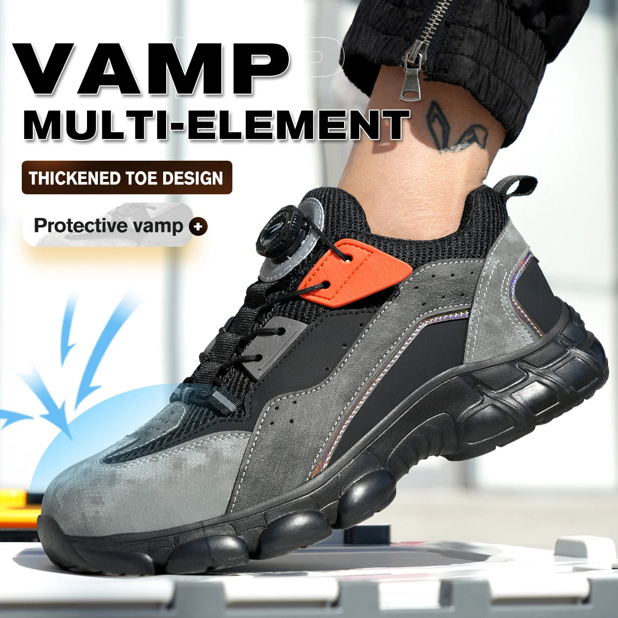 Rotating Button Lightweight Breathable Sneakers Anti-slip Industrial Safety Shoes Breathable Steel Toe Boots for Hot Weather