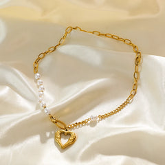 316L Stainless Steel Pearl Heart Pendant Necklace For Women