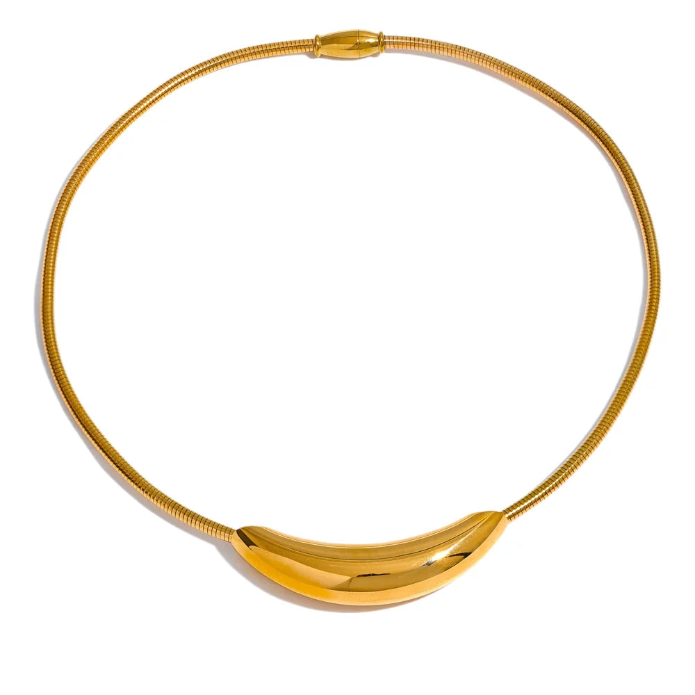 Yhpup Waterproof Stainless Steel Popular Choker Light Necklace Women Statement Metal 18K Gold Plated Trendy Fashion Jewelry