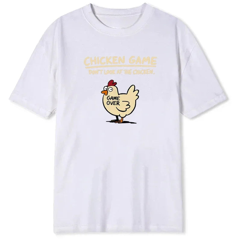 Chicken Game Don't Look At The Chicken Pattern Print T-Shirt Men Casual Daily Outdoor Round Neck Short Sleeve T Shirt Mens Top
