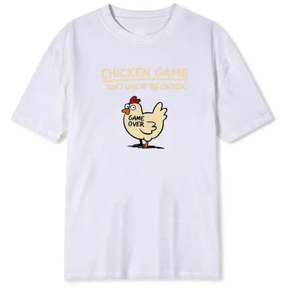 Chicken Game Don't Look At The Chicken Pattern Print T-Shirt Men Casual Daily Outdoor Round Neck Short Sleeve T Shirt Mens Top