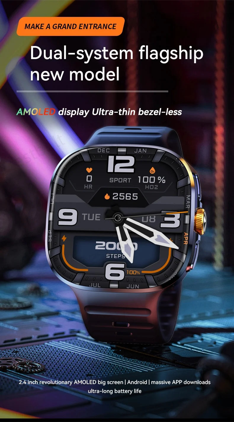 M99 Smartwatch 2.4inch Larger Amoled Screen 12 Panel Menu Smart Watch With 190° Rotating Camera 2100Mah Battery Android 10.0 OS
