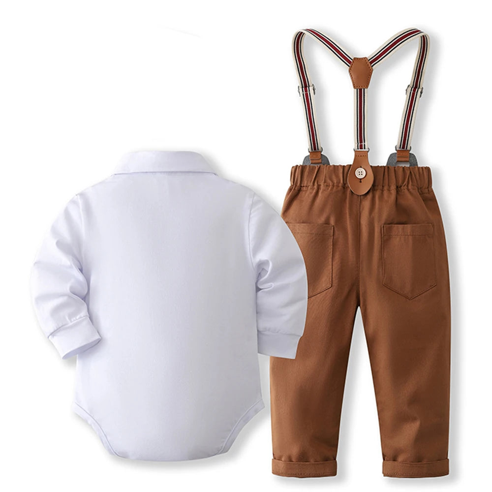 Formal Gentleman Clothng Set for Baby Infant Solid Romper Suit Boy First Birthday Costume 0-24 Month Toddler Cotton Kids Outfit