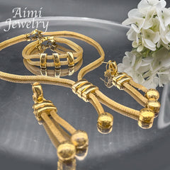 24K Gold Plated Jewelry Set for Women Chain Beads Decor Necklace Earrings