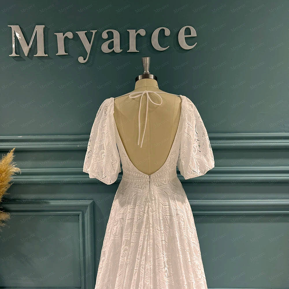 White Bridesmaid Dresses: Plunging Neck Open Back Lace Wedding Dress Bridal Gowns