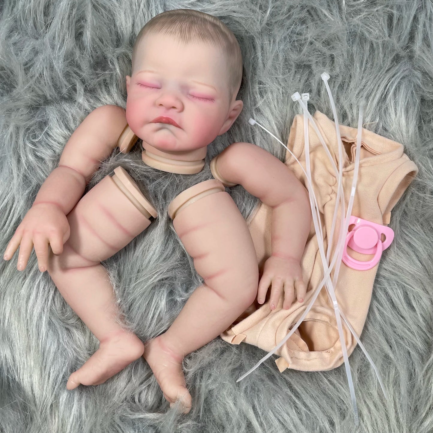 MRB 20 inch Already Painted Vinyl Reborn Doll Parts August Sleeping Baby 3D Painting Skin Visible Veins Soft Cloth Body Included