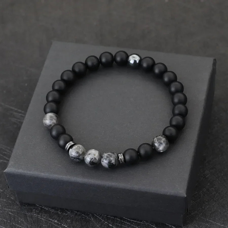 Men‘s Chic Black & Red Bead Bracelet With Metal Details Simple Style Jewelry For Casual Hangouts Beads Color Random