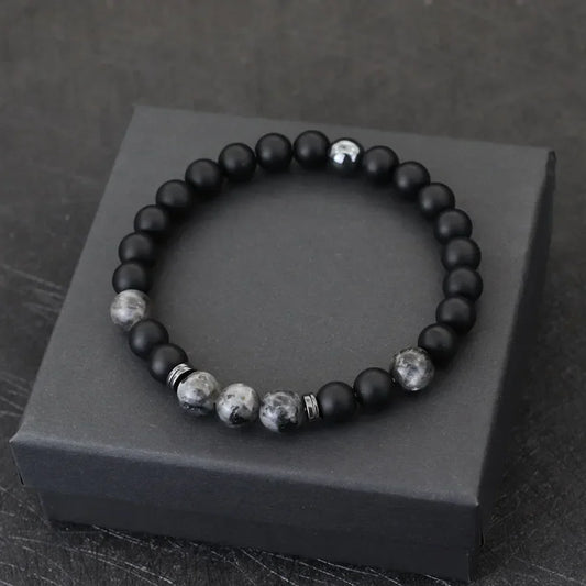 Men‘s Chic Black & Red Bead Bracelet With Metal Details Simple Style Jewelry For Casual Hangouts Beads Color Random