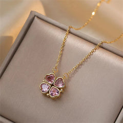 Fashion Retro Lucky Four Leaf Clover Women Necklace Gothic Love Heart Pendant