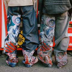 Hip Hop Punk Embroidery Printed Baggy Jeans Y2k Jeans Men Heavy Craftsmanship