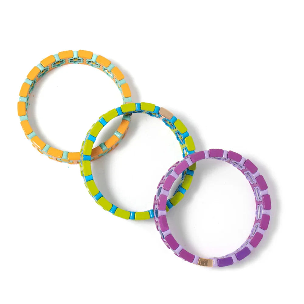 New Design Colorful Flower Charms Bangle For Women Handmade Bohemian Elastic Flower Bracelets Metal Beads Jewelry