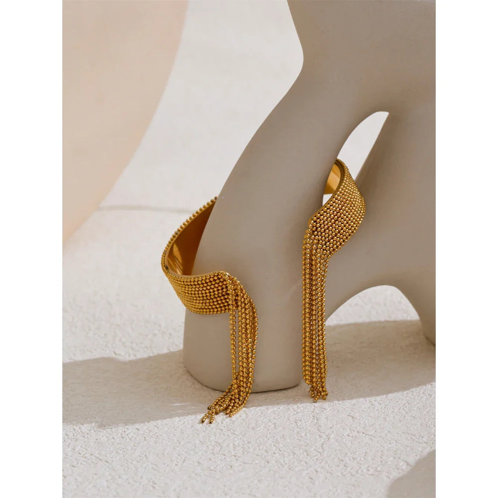 Yhpup Hot Style Stainless Steel Chain Tassel Cuff  Bracelet Bangle 18K Gold Color Plated Personality Fashion Charm Jewelry