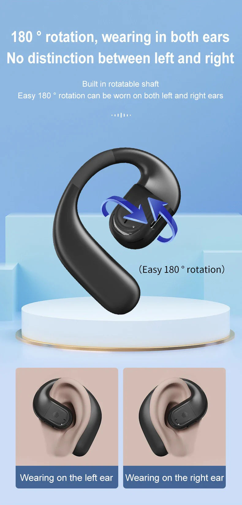 Bluetooth 5.4 Business Earphone Wireless Single Headphone with HD Mic Ear Hook HiFi Stereo Music Earbud for Xiaomi Samsung Phone