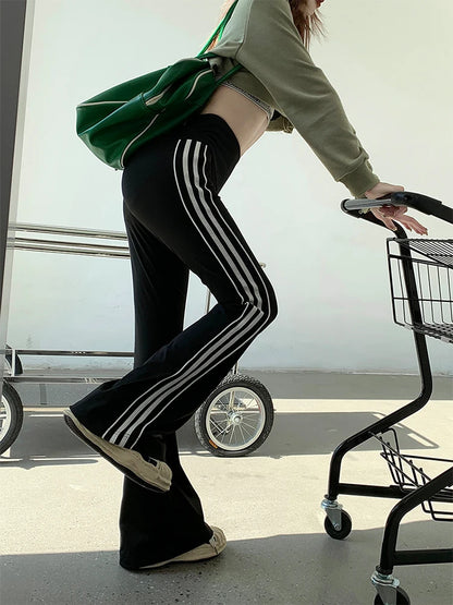 Women Sweatpants Baggy Casual Side Stripe Pants Sports Slim Elastic