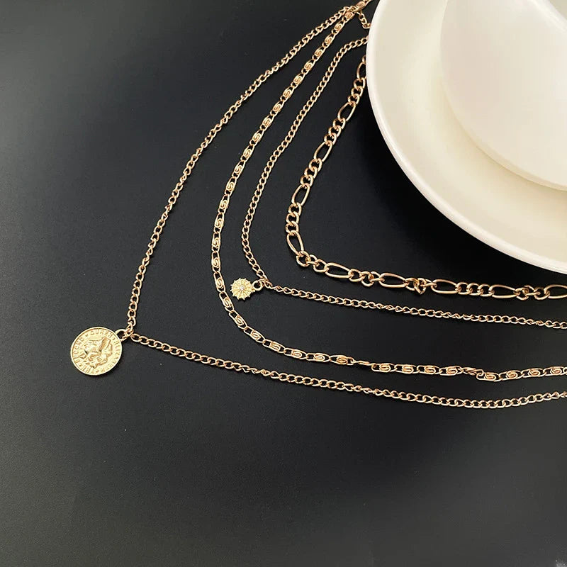 Classic Pendant Necklace for Women Micro Zircon Turkish Lucky Evil Eyes Palm Cross Pearl Multilayer Metal Chain Choker Jewelry