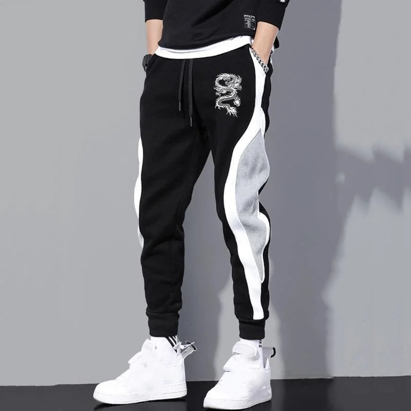 Men Casual Drawstring dragon print Pants Jogger Pants Sweatpants Running Pants