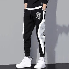 Men Casual Drawstring dragon print Pants Jogger Pants Sweatpants Running Pants