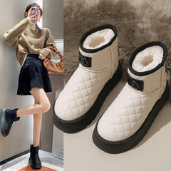 Women Snow Boots Warm Plush Slip-on Solid Fashion Female Ankle Boot Ladies Winter