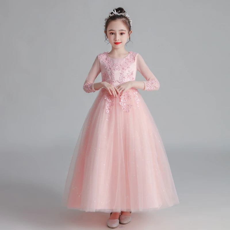 Princess Dress Girls' Pengpeng Yarn Spring/Summer New Long Sleeve Fashionable Children's Performance