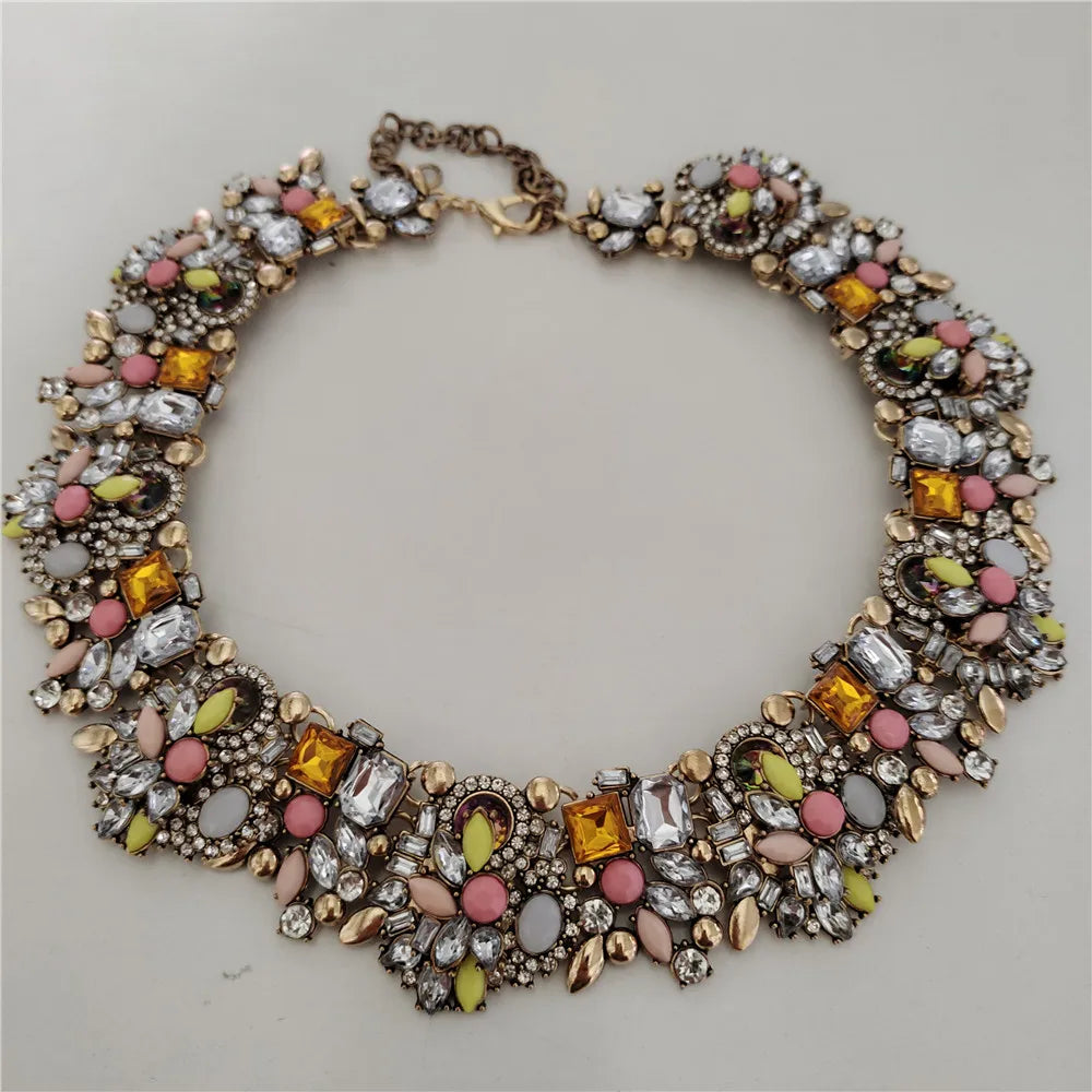 2025 New Fashion Crystal Rhinestones Large Collar Choker Necklace Earrings Women Jewelry Sets Indian Statement Wedding Necklace
