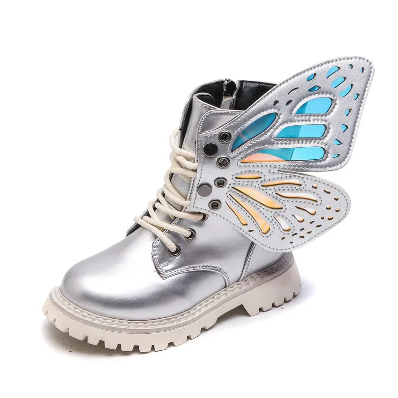 Winter Fashion Butterfly Princess Botas Casual Non-slip Ankle Boots Silver