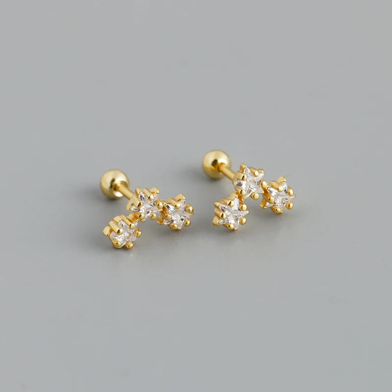 WANTME 925 Sterling Silver Fashion Korean Petal Screw Bead Stud Earrings for Women Charm Ear Bone Piercing Jewelry Accessories