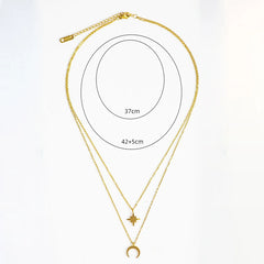 Moon Star Layered Necklace for Women Girl Sweater Pendant Necklaces Gold Plated