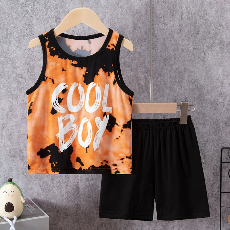 2-Piece Boy Summer Fun Printing Set Children's Casual Joker Camo Dinosaur Vest Girl Fashion Holiday Comfort Shorts T-shirt Set
