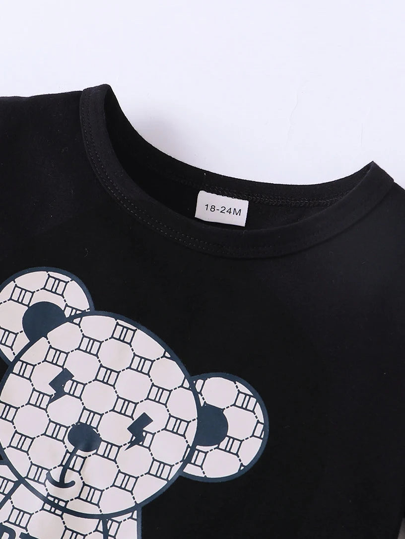 2PCS Kids Boys Summer Clothing Set Bear Print T-shirt + Wave Point Shorts Fashion Casual Sports Suit for Children Boy 1-6 Years