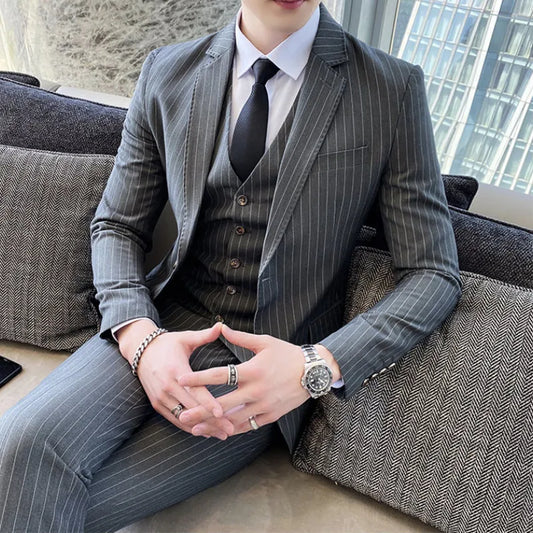 Tuxedo for Mens: Men's Slim Fit Three-Piece Business Suit Set with Blazer, Vest, and Pants