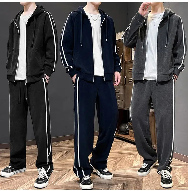 Big Size 8xl 7xl Corduroy Men's Tracksuit Set Black Hoodie Pants 2pcs Suits Autumn Winter Jacket Hooded Oversize Sportswear Man