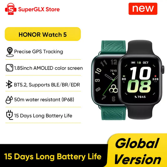 HONOR Watch 5 Smartwatch Global Version 1.85" AMOLED Display 480mAh Battery 15 days Battery life 5ATM Bluetooth 5.2 Watch IP68