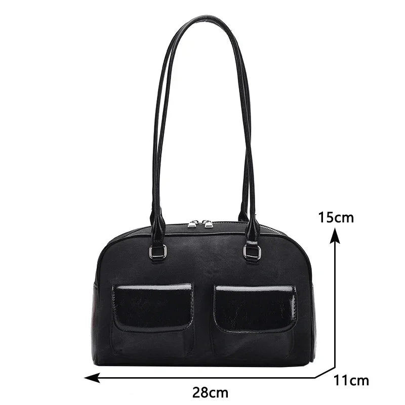 Womens Shoulder Bag Soft Suede with PU Leather Bowling Handbag Casual