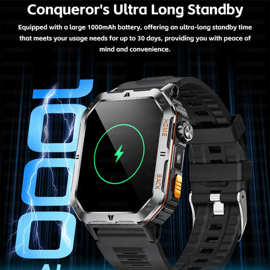 New 1000mAh Battery Outdoor Sports Smart Watch 2.01 inch HD Screen LED Flashlight Bluetooth Talking SmartWatches For Men Women