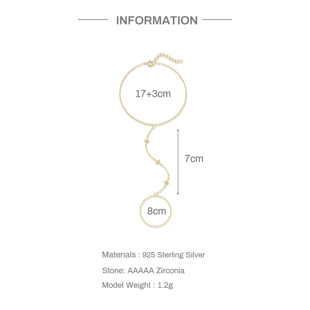 ROXI 925 Sterling Silver Heart/Star Zircon Bracelet With Finger Design For Women Hand Chain Accessories Party Jewelry Gift