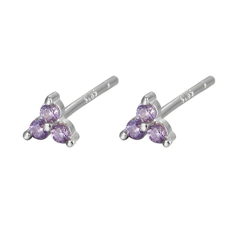 WANTME 925 Sterling Silver Romantic Color Zircon Three-petal Flower Stud Earrings for Women Fashion Huggies Piercing Jewelry