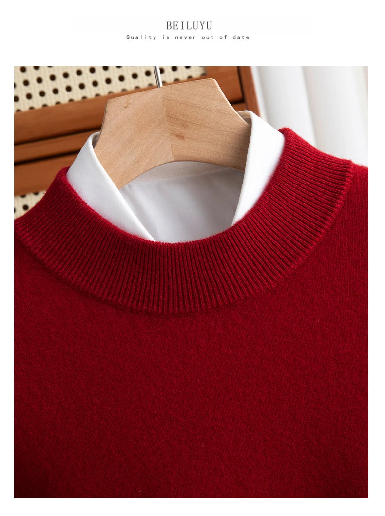 Fashion Men's 100% Wool Pullover Half-high Collar Sweater Autumn Winter Warm Top